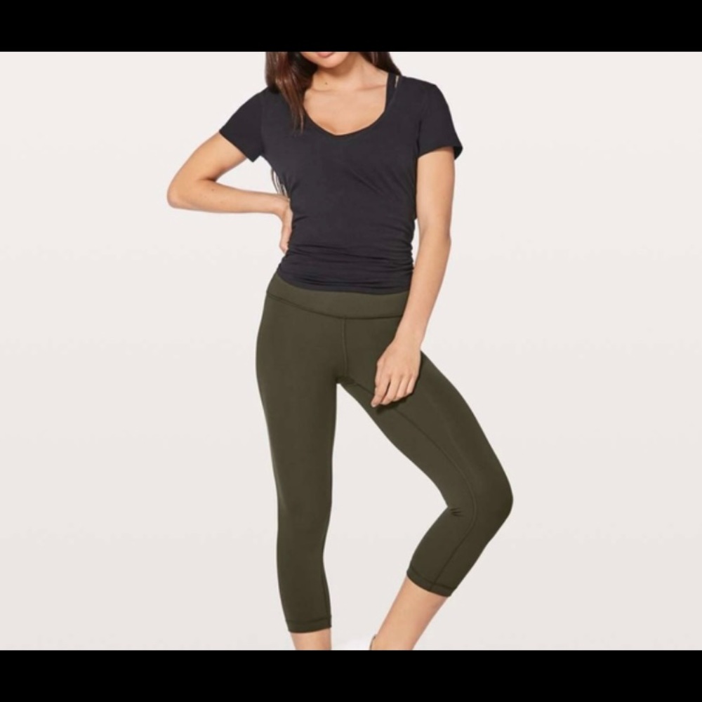 Lululemon Wunder Under Dark Olive Crop Leggings (6)